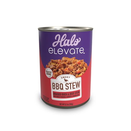 Halo Elevate Lata libre de granos BBQ STEW Pato, Carne, papa blanca, Zanahorias Y Arroz Integral