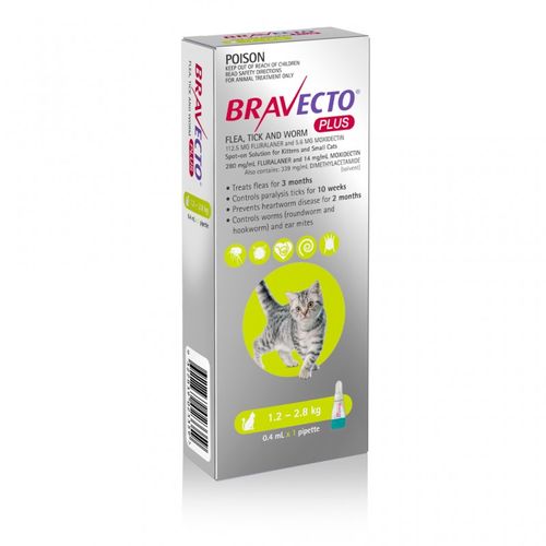 Pipeta anti pulgas, garrapatas y parásitos internos Bravecto Gato Plus 112,5 Mg